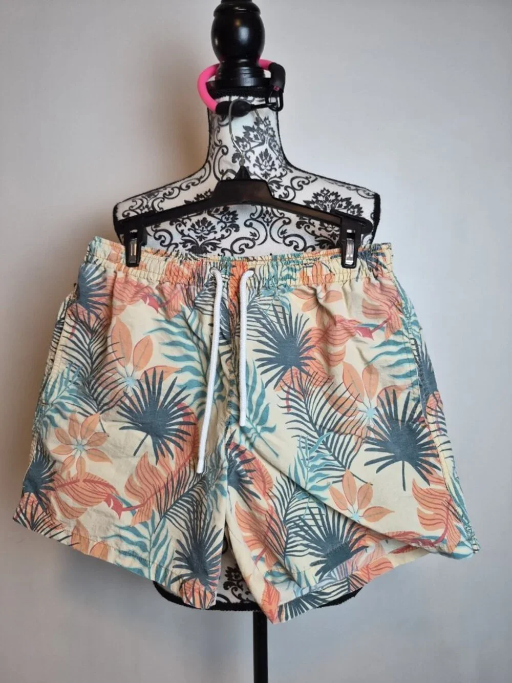 Zara Man Swim Trunks Mens M Tropical Palm Print Mesh Lined Drawstring Beach